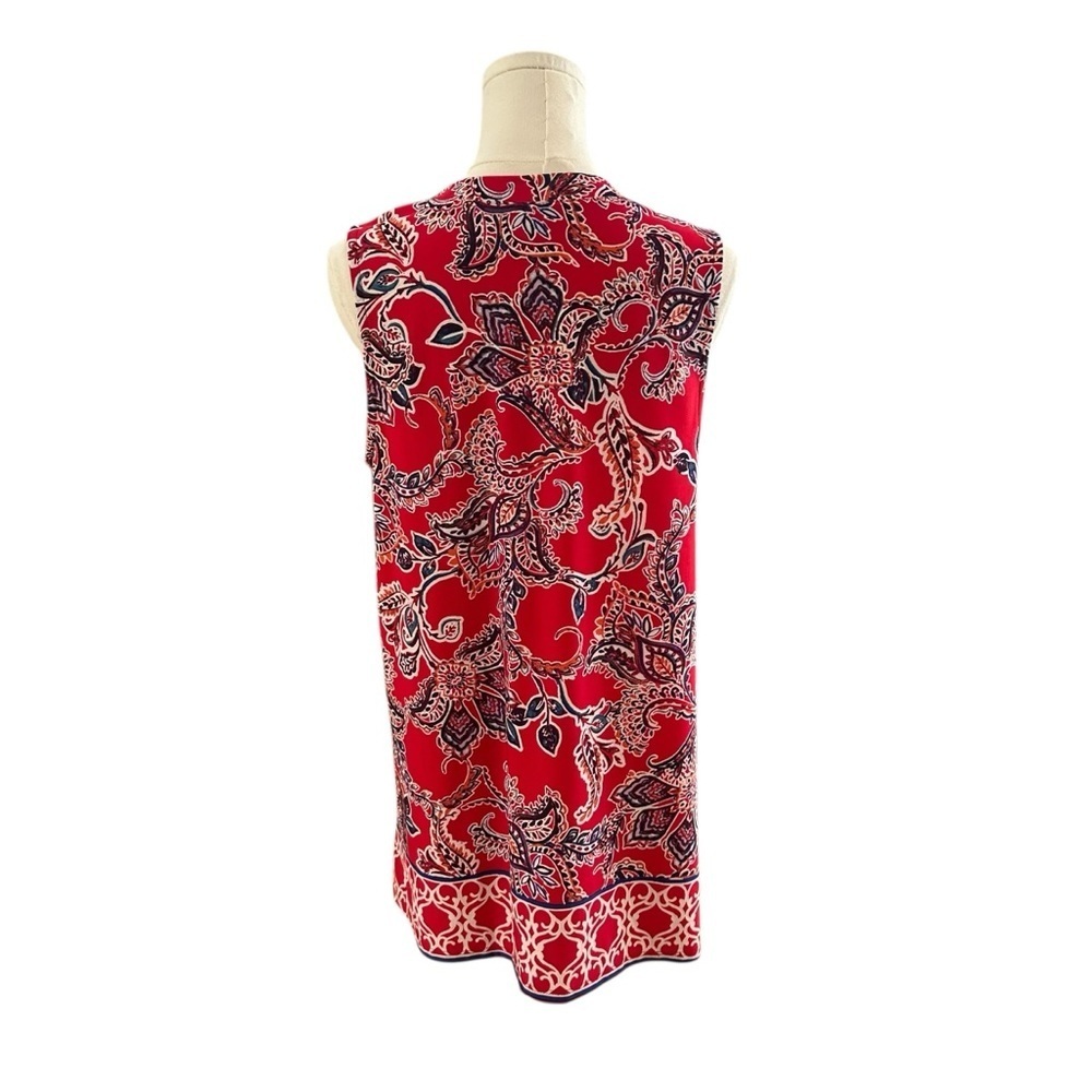 Womens Large Red Blue Colorful Sleeveless Stretchy Work Causal Tunic Blouse Top - Picture 6 of 6